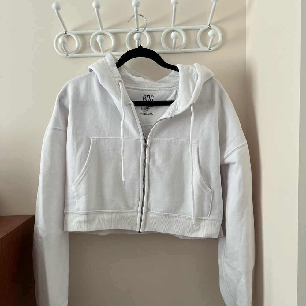 Urban Outfitters BDG White Cropped Zip-Up Hoodie